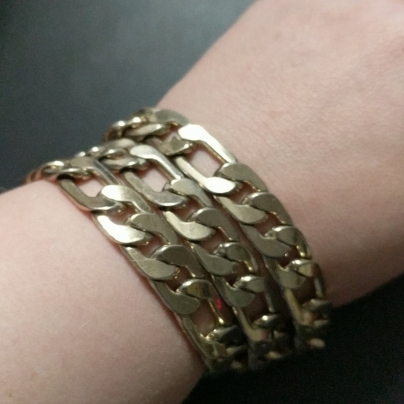 Gold Tone Chunky Triple Chain Link Statement Bracelet - Picture 3 of 3
